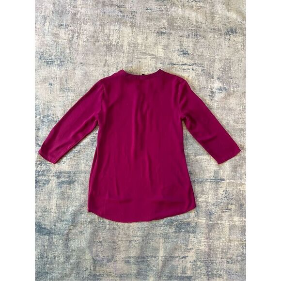 Express Fuchsia Pink Purple 3/4 Sleeve Zip Neckline Blouse Women's Small - Picture 2 of 9